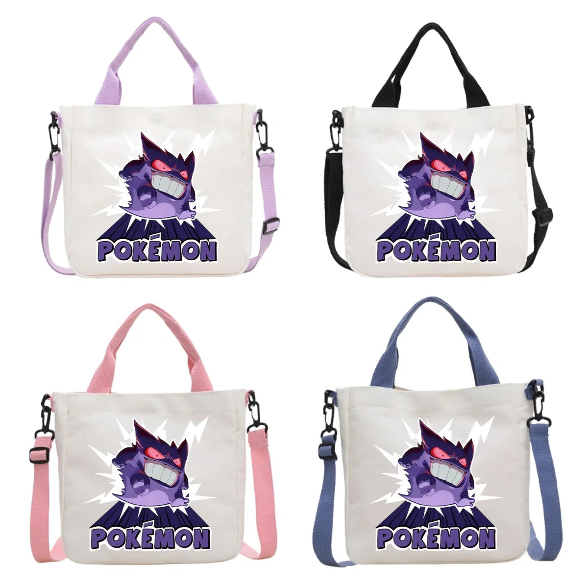 Anime Pokemon Pikachu Canvas Shoulder Bag Cute Cartoon Pattern Print Handbag Boys Girls Leisure Crossbody Bag Birthday Gift