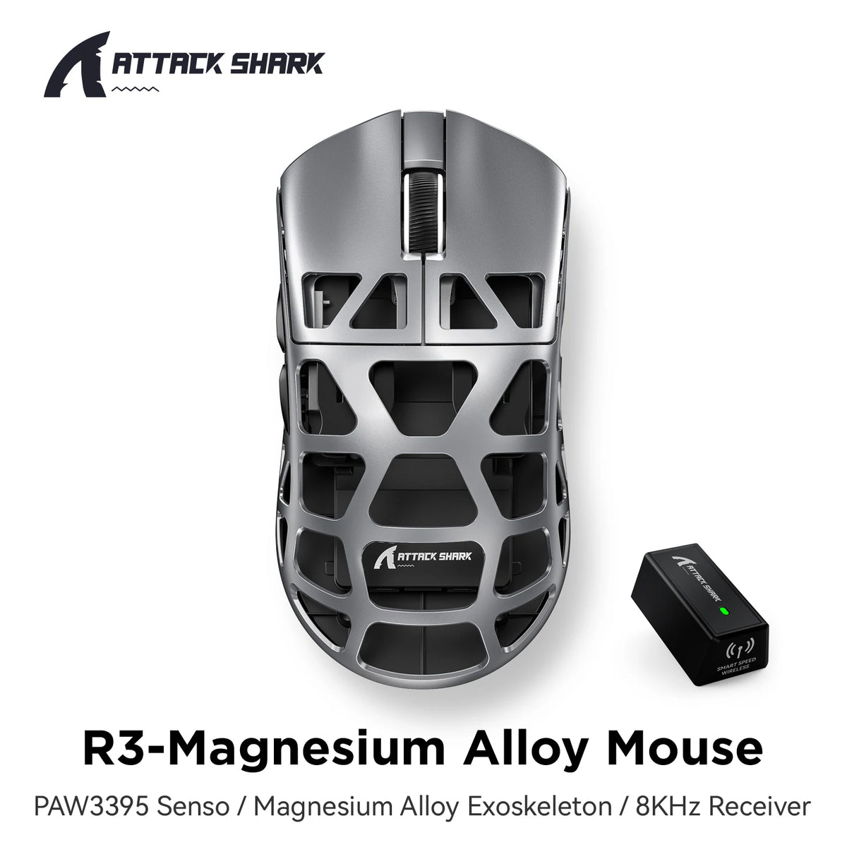 ATTACK SHARK R3 Gaming Mouse Magnesium Alloy Honeycomb,Ultra-Lightweight 8K Hz, PAW3395 Sensor, 26000 DPI, Ergonomic Shel