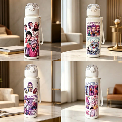 Kids' K-Pop HUNTRX "White Edition" 700ML Water Bottle: 3D Comic Art Leak-Proof Flask