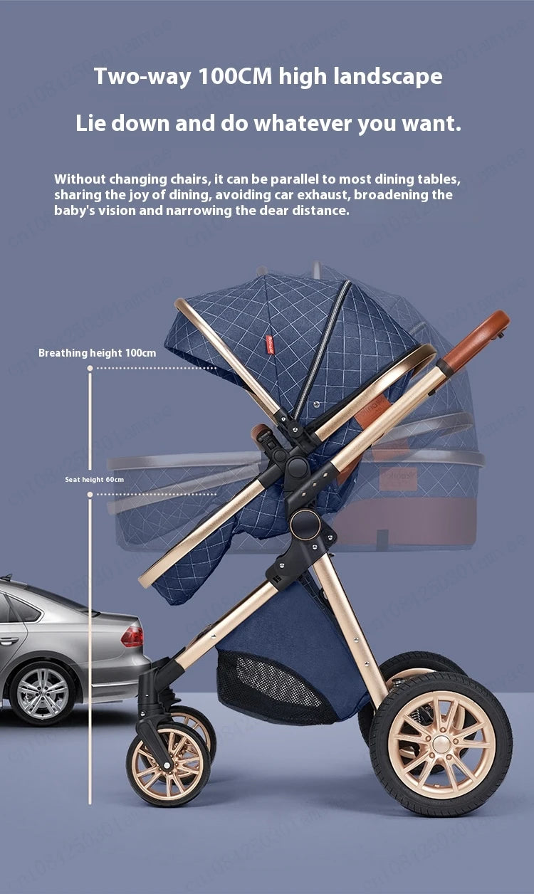 Luxury Baby Stroller 3 in 1 High Landscape Baby Cart Can Sit Can Lie Portable Pushchair Baby Cradel Infant Carrier