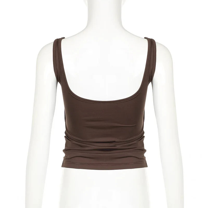 Sexy Tank Women Summer New Tops Solid Backless Streetwear Casual Slim Sleeveless Camisole Fashion Folds Tank Tops Lady Clothing