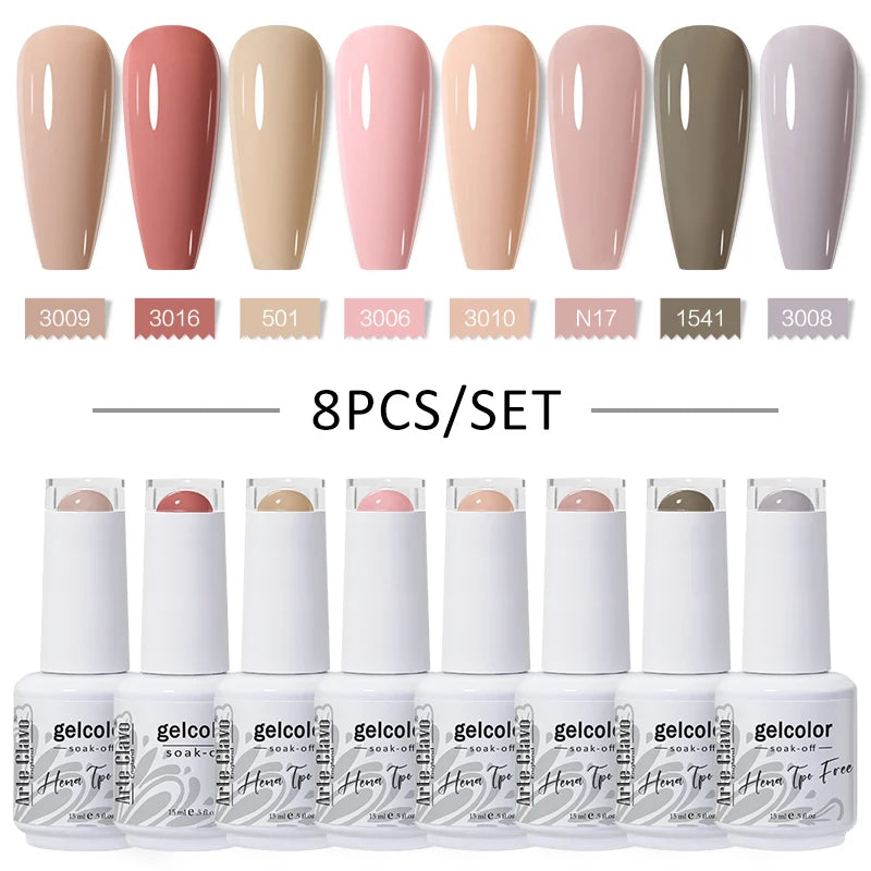 Arte Clavo 8Pcs/Set Gel Nail Polish Set 15ml Colorful Semi Permanent For Manicure Varnish Soak Off UV LED Nail Art Gel Kits