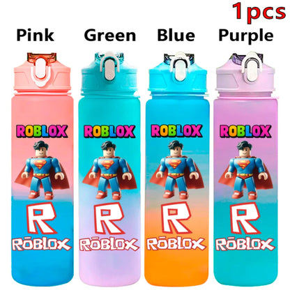 750ml Roblox Cartoon Large Capacity Gradient Color Straw Bottle Camping Drinking Tools Student Game Periphery Plastic Sports Cup