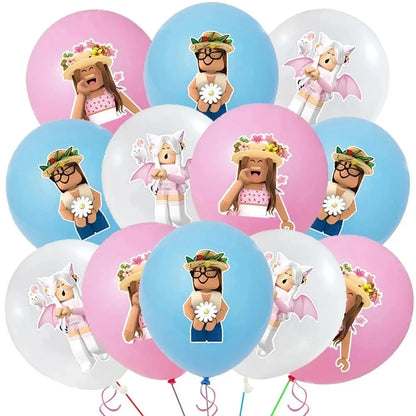 12Pcs 12Inch Roblox Latex Balloon Party Supplies Pink Cartoon Party Baby Shower Girl Kids Balloons for Birthday Party Decoration