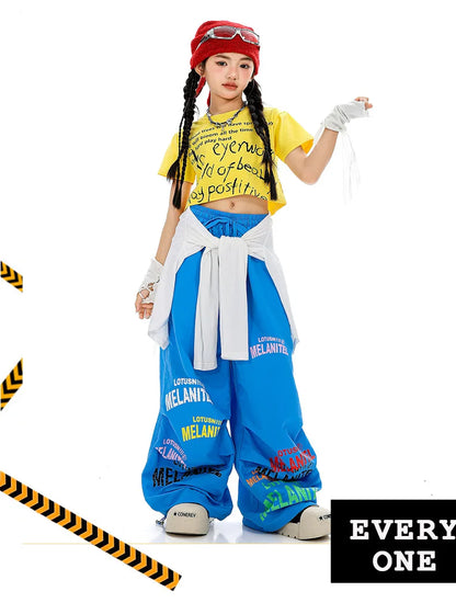 Girls Hiphop Group Jazz Dance Performance Clothes Loose Short Sleeve Top Pants Street Dance Costumes Wear