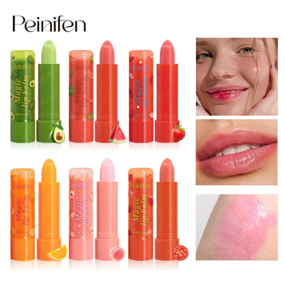 6Pcs Fruit Flavor Lip Balm Set Peach Strawberry LongLasting Moisturizing Lip GlossTransparent Shiny Non StickyHydrating Lip Care