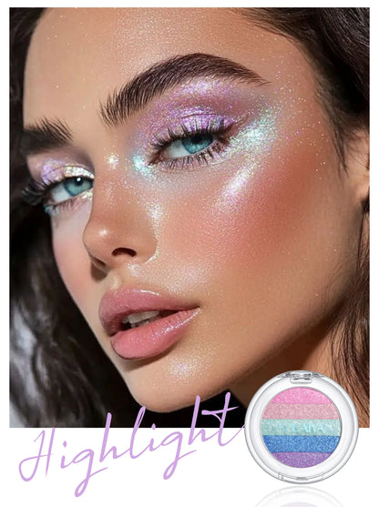 Multipurpose Pressed Powder Eyeshadow Palette Waterproof Long Lasting Highly Pigmented Rainbow Highlighter Chameleon Makeup