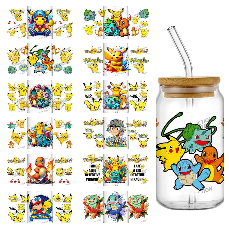 26 New cute Styles Cartoon Pokemon Friends 16oz UV DTF 3D Phone Sticker Decals Wraps Glass Can Cups Creative Craft DIY Gifts