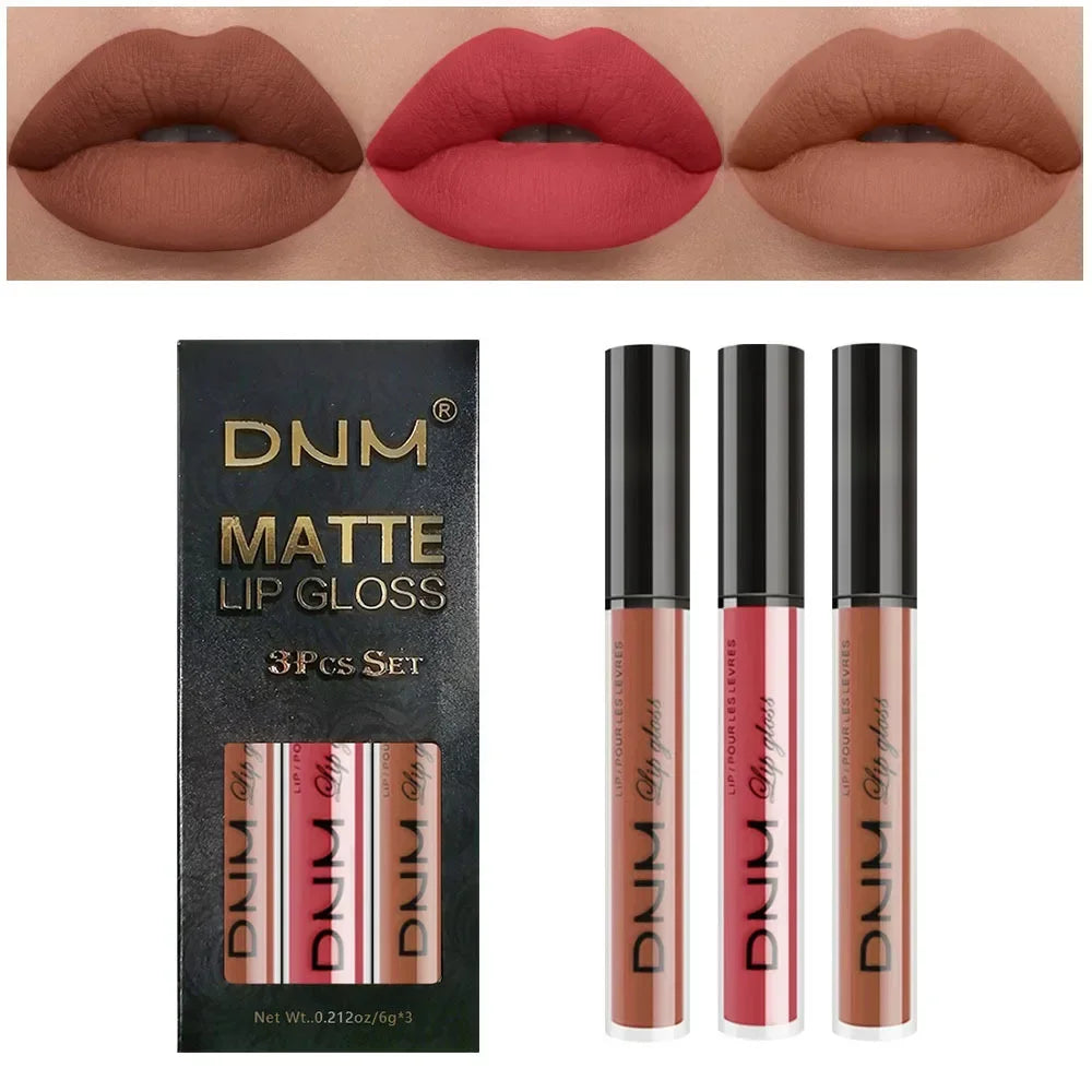 3 Colors/set Matte Velvet Lip Gloss Non-Stick Cup Waterproof Long-lasting Liquid Lipstick Cosmetic Keep 24 Hours Fashion Makeup