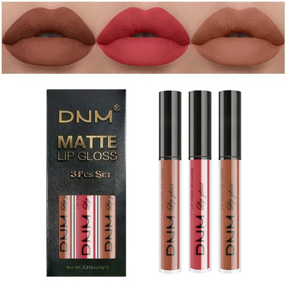 3 Colors/set Matte Velvet Lip Gloss Non-Stick Cup Waterproof Long-lasting Liquid Lipstick Cosmetic Keep 24 Hours Fashion Makeup