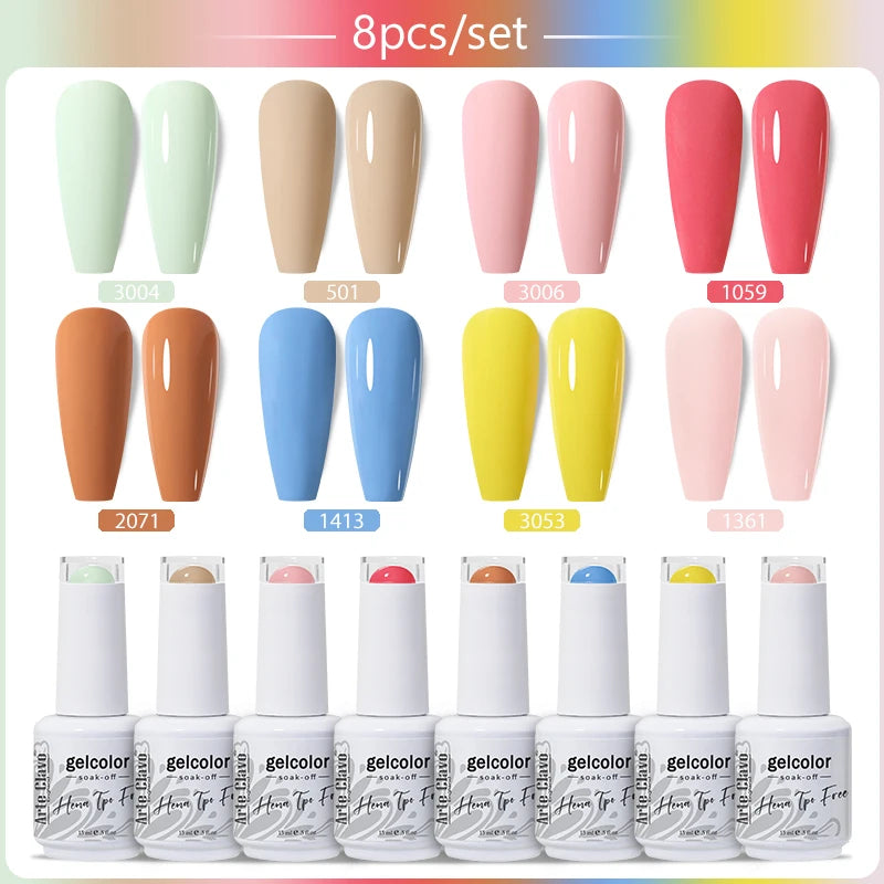Arte Clavo 8Pcs/Set Gel Nail Polish Set 15ml Colorful Semi Permanent For Manicure Varnish Soak Off UV LED Nail Art Gel Kits