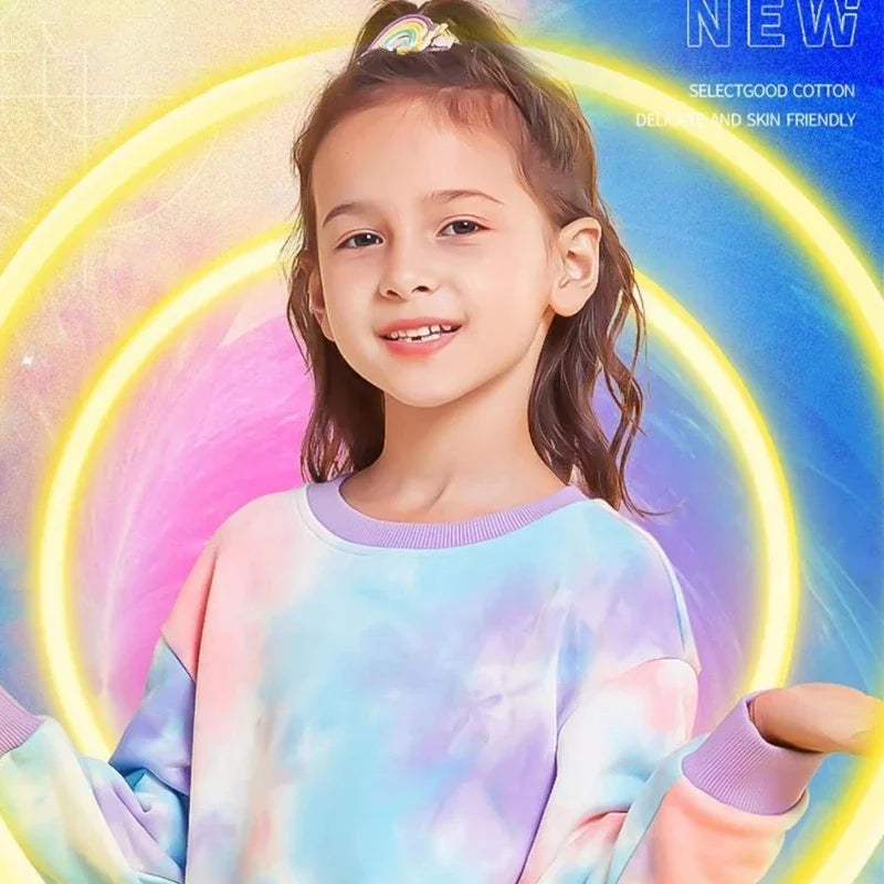 K-Pop Hunters Zoey Mira Rumi Tie-dyed Sweatshirt for Girl Pullover Crew Neck Child Sportwear Long Sleeve Cartoon Kids Tops