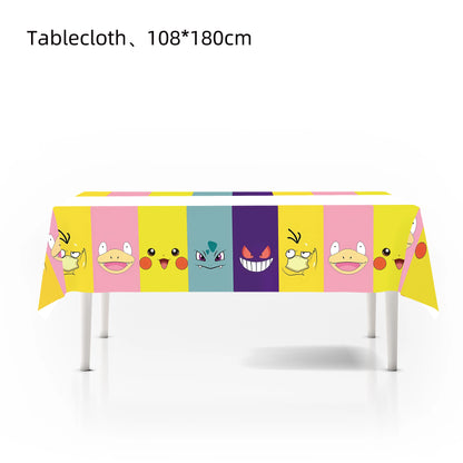 Pokemon Tablecloth Birthday Party Decorations Baby Shower Disposable Tableware Pikachu Table Cover Kids Favors Party Supplies