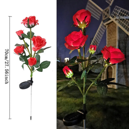 5 Heads Rose Lawn Lamp Solar Lights Outdoor Decorative Solar Garden Lights for Yard Patio Garden Wedding Decor Fairy Lights