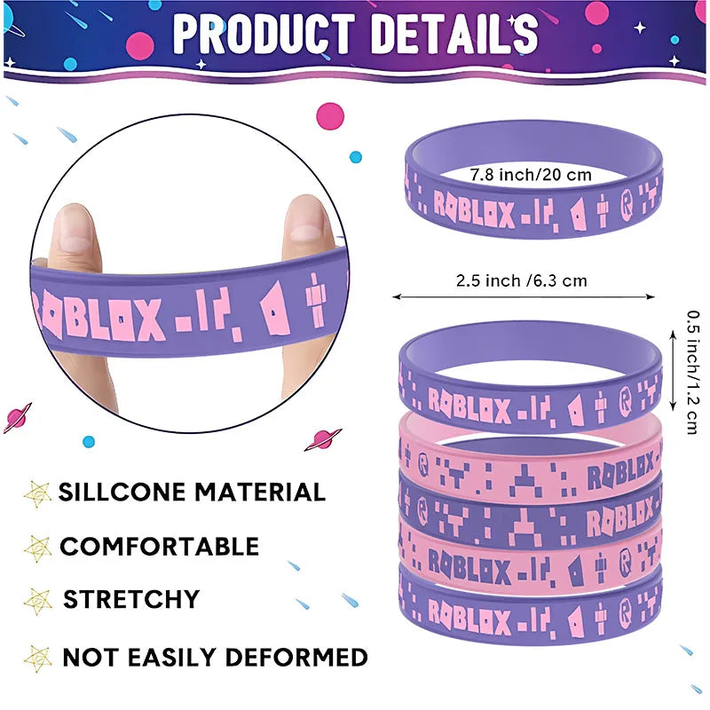 Roblox Girl  Party Wristbands Model 2 Color Sports Silicone Bracelet Toys Party Favors Gift  4pcs Tableware Kit Supplie Kids