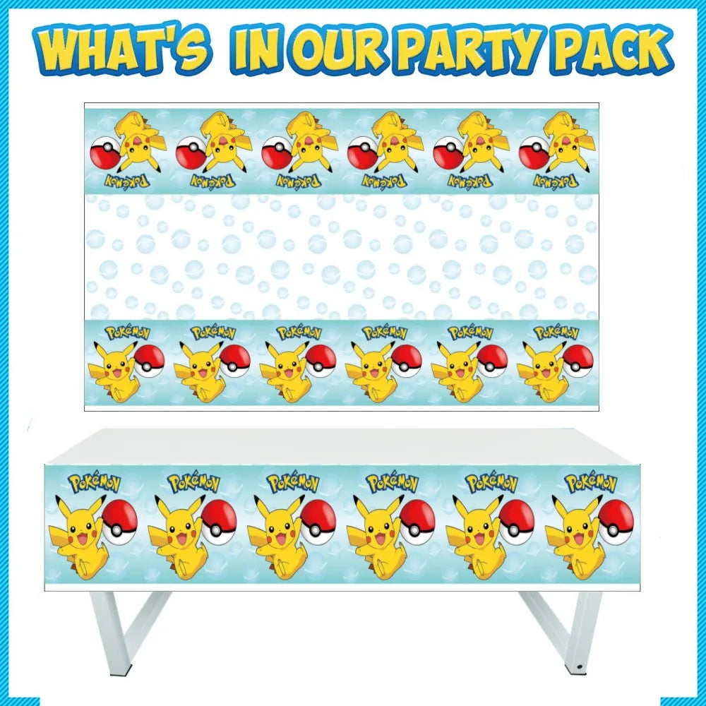 Pokemon Tablecloth Birthday Party Decorations Baby Shower Disposable Tableware Pikachu Table Cover Kids Favors Party Supplies