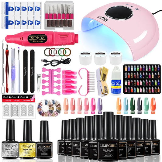 Limegirl Gel Nail Kit with Nail Lamp, 8ml Morandi Set, Base/Top/Matte, 30 Days Wear, UV/LED for Home & Salon