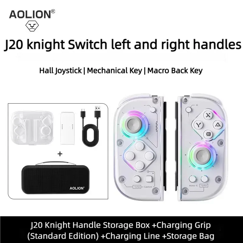 Aolion J20 Knight Wireless Gamepad with Left And Right Switch Hall Joystick Motion Sensing Custom For NS Joycon Game Accessories