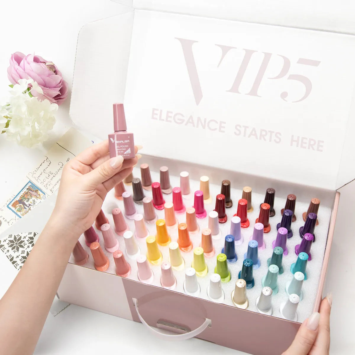 VIP5 VENALISA Gel Nail Polish Kit Hema Free Nude Pink Glitter Gorgeous Color Nail Manicure Soak off UV LED Nail Gel Varnish Set
