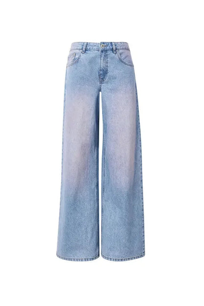 Vintage Distressed Straight-Leg High-Waisted Washing Jeans Loose-Fit Draped Versatile European And American Style Denim Pants