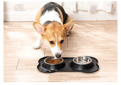 Stainless Steel Pet Dog Feeder Silicone Anti-spill Cats Dog Double Bowl Pet Feeding Drinking Water Bowls Dog Food Dispenser
