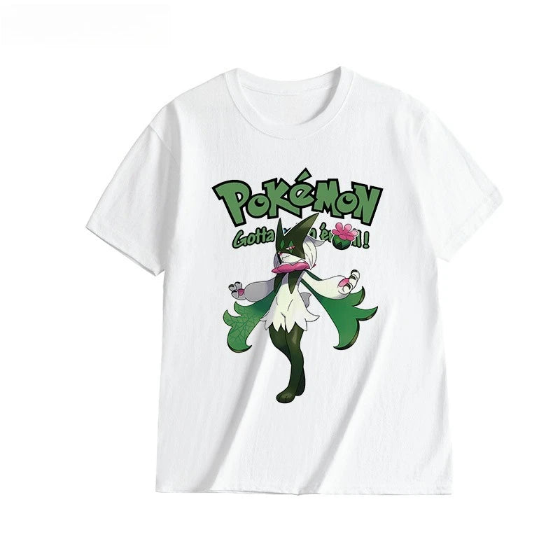 2025 Summer Poksammon Animation Brand 100% Cotton Bulbasaur Printed T-shirt for Men and Children Harajuku Casual Short Sleeve