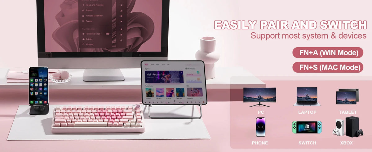 YUNZII B75 PRO Pink Mechanical Gaming Keyboard, Bluetooth/Wire/Wireless 75 Knob RGB Keyboard, Gasket Hot-Swap Custom Creamy Keeb