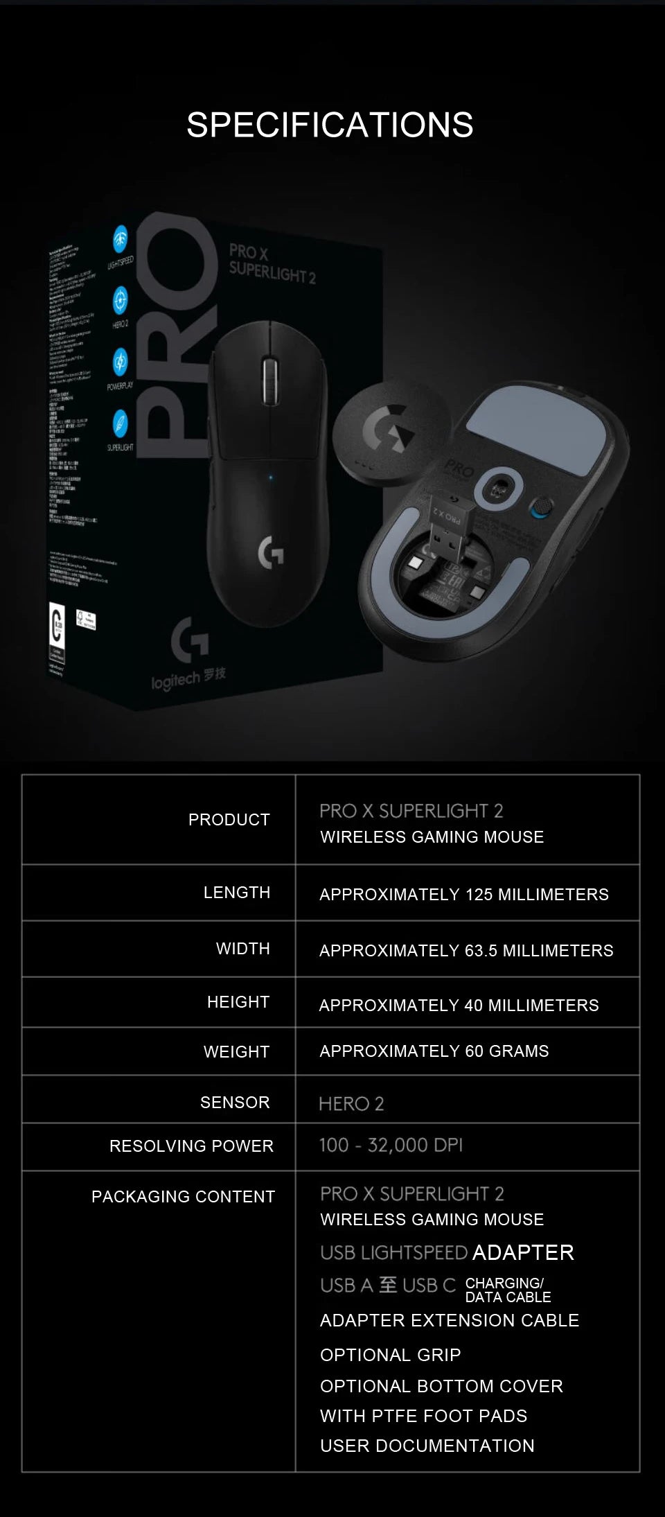 Logitech PRO X  SUPERLIGHT 2 GPW3 Wireless Mouse Gaming Mouse Gpw Second Generation Upgrade Hero2 Sensor