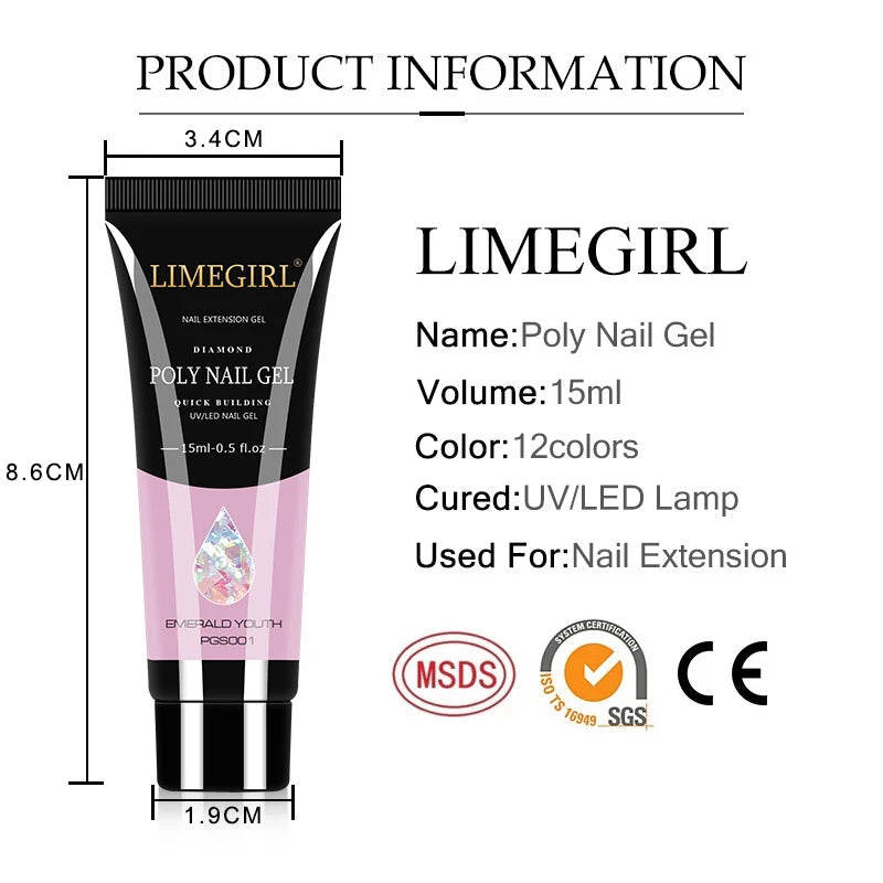 LIMEGIRL15ml Nail Gel Kit for Quick Expansion Nail Art Polymer Gel Nail Tool Finger Expansion Acrylic Gel Polisher Nail Art Set
