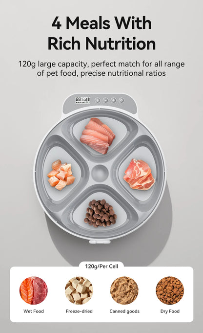 ROJECO Automatic Pet Feeder 4 Meals For Wet Dry Food Feeding Wireless Smart Kibble Dispenser Cat Dog Multifunctional Cat Feeder