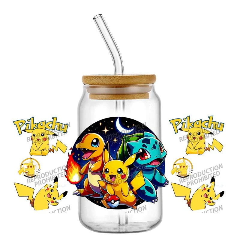 26 New cute Styles Cartoon Pokemon Friends 16oz UV DTF 3D Phone Sticker Decals Wraps Glass Can Cups Creative Craft DIY Gifts