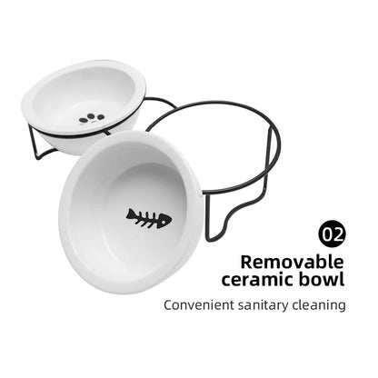 1 Set Elevated Ceramic Cat Bowls 1 Set Non-Slip Ceramic Cat Food And Water Bowls With Iron Bracket, Elevated Tilted Cat Feeder