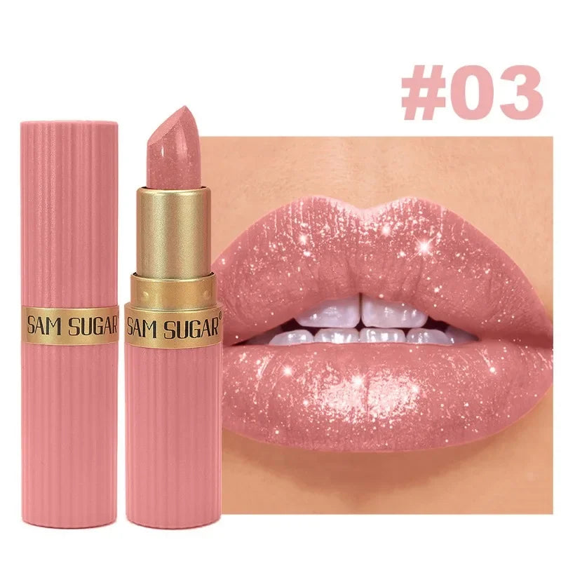 Diamond Glitter Lipstick Moisturizing Lasting Pink Sparkling Waterproof Lip Gloss Metallic Sexy Lipstick Lip Tint Lips Makeup