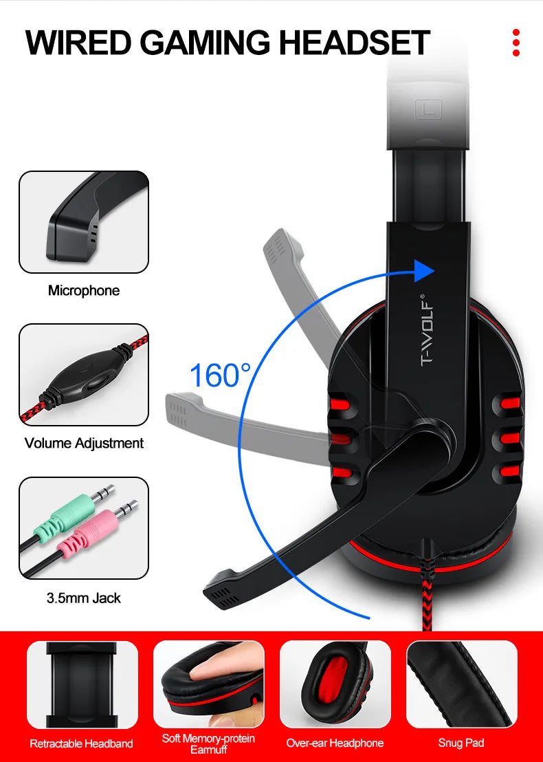 T-WOLF 4-in-1 Ultimate Gaming Combo: RGB Keyboard, Mouse, Headset & Pad
