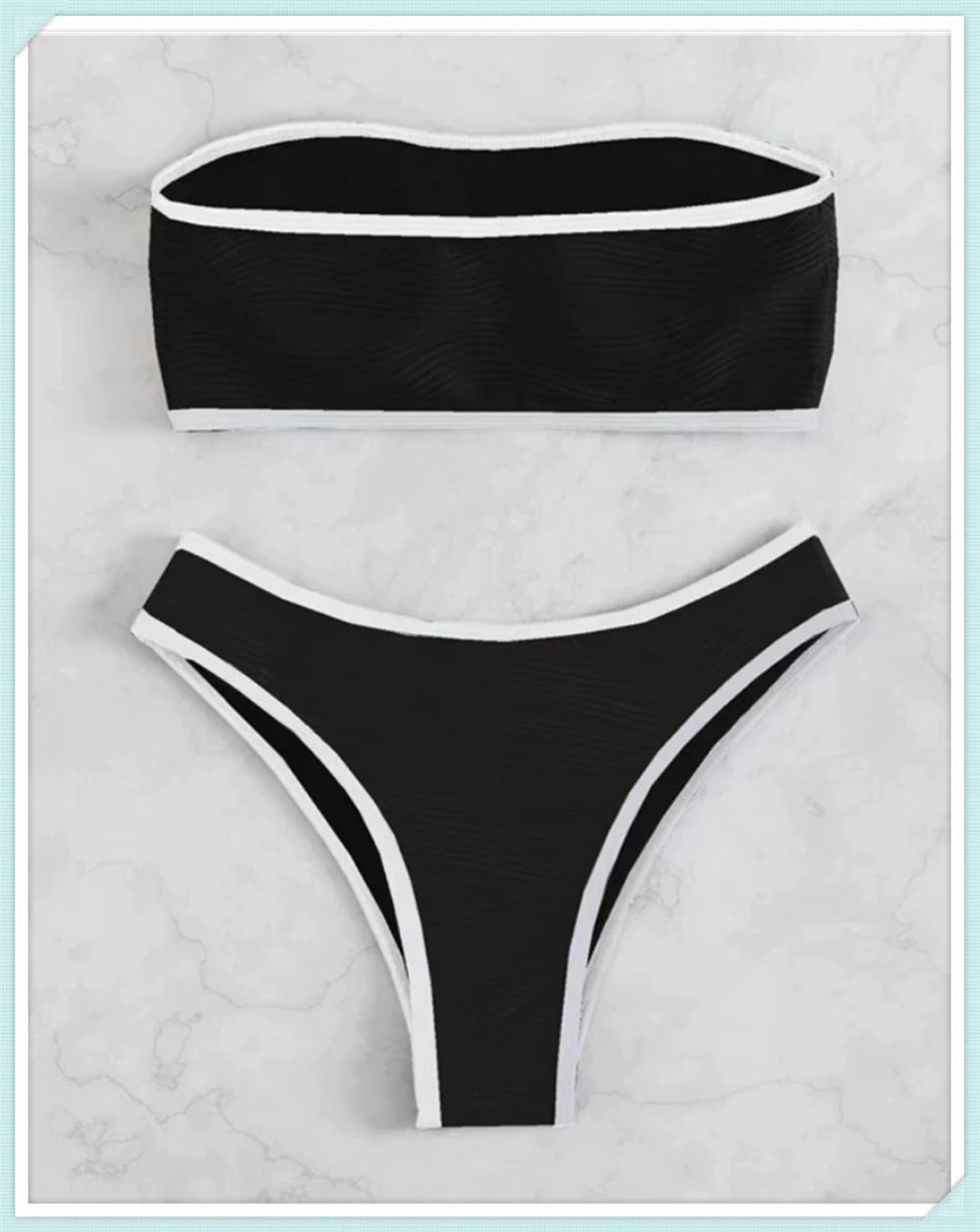 Sexy Bandeau High Waist Bikini 2023 Women Triangle Swimsuit Stitch Detail Swimwear Padded Bathing Suit Female Solid Beachwear