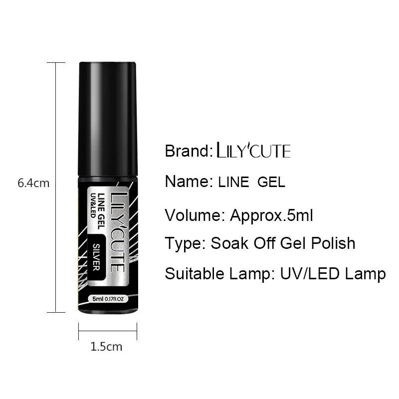 LILYCUTE 5ml Super Bright Silver Metallic Painting Liner Gel Nail Polish Drawing Stripe Graffiti Mirror Pull Line UV Gel Varnish