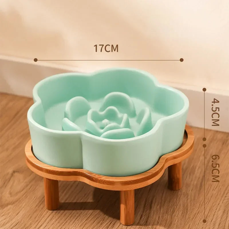 Ceramic Slow Food Bowl Anti-choking Cat Feeding Basin To Prevent Black Chin Small Dog Cat Neck Guard Wooden Frame Slow Food Bowl