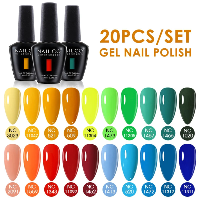 NAILCO 15ml Gel Nail Polish Set 30pcs/Lot Gel Polish Nail Soak Off UV LED Semi-Permanent Varnishes Nail Art Salon Free Shipping