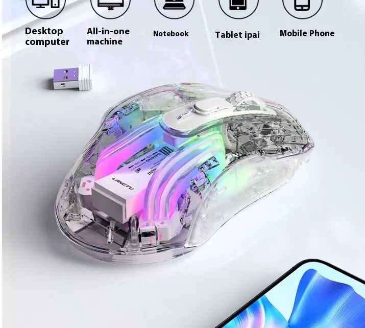 LANGTU G4 Three Mode RGB Bluetooth Wireless Mouse - Desktop Laptop Gaming Office Silent Transparent Mouse