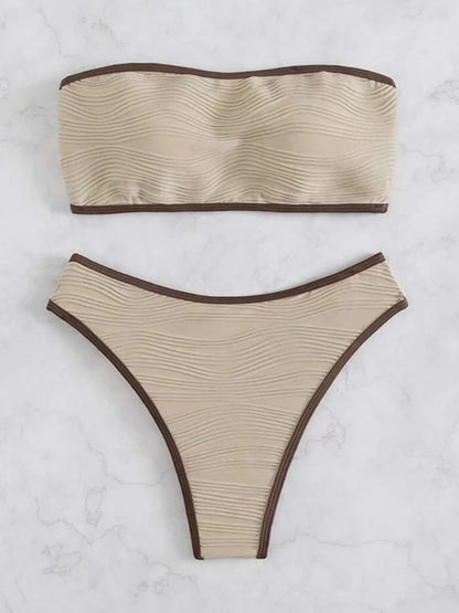 Sexy Bandeau High Waist Bikini 2023 Women Triangle Swimsuit Stitch Detail Swimwear Padded Bathing Suit Female Solid Beachwear