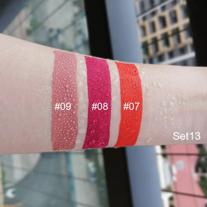 3 Colors/set Matte Velvet Lip Gloss Non-Stick Cup Waterproof Long-lasting Liquid Lipstick Cosmetic Keep 24 Hours Fashion Makeup