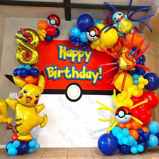 84pcs Pikachu Party Balloons Garland Arch Kit Pokemon Theme Birthday Party Decor Supplies Pikachu Squirtle Bulbasaur Pocket Ball