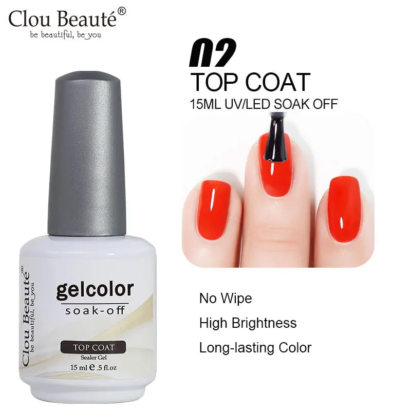 Clou Beaute 15ml Red Black White Green Neon Gel Nail Polish Base Top Coat Velvet Top 400 Colors Semi Permanent Gel Nail Varnish