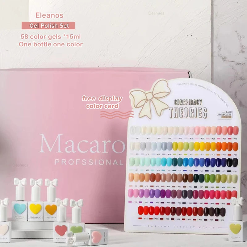 Eleanos 58 Colors Macaron Nail Gel Polish Set TPO FREE Gel Varnishes Nail Salon Wholesale Marnicure UV Gel Learner Kit 15ml