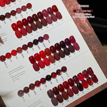 Eleanos Christmas 36pcs Fall Winter Red Gel Nail Polish Set With Color Card Korean Style Gel Kit Nail UV LED Varnishes Nail Art