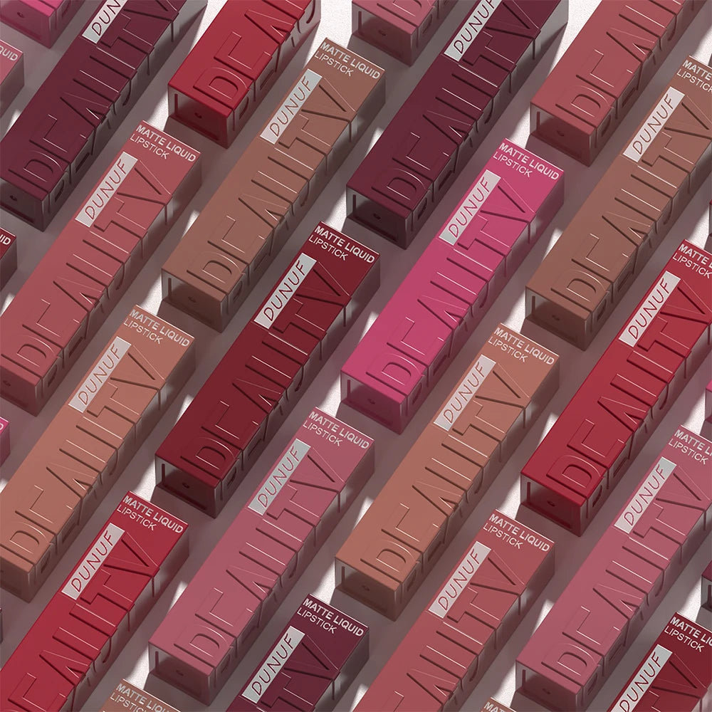 DUNUF  8-color matte velvet smooth easy-to-apply square tube lip gloss waterproof three-dimensional plumping lipstick