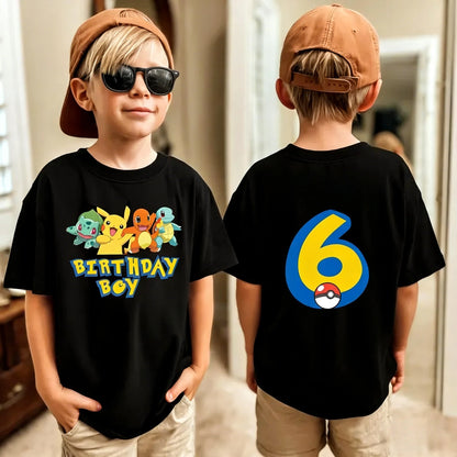 Birthday T-shirt Cute Pikachu Pokémon 3-9 Printed T-Shirt Unisex Summer Y2K Harajuku Loose Casual Short Sleeve Top for Chirldren