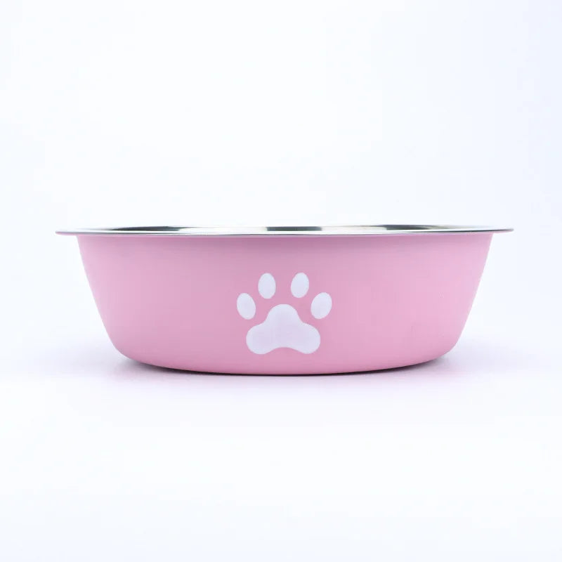 New stainless steel dog basin paw print pet supplies cat bowl dog bowl silicone anti-slip design pet drinking water feeding bowl