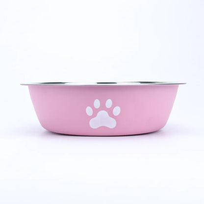New stainless steel dog basin paw print pet supplies cat bowl dog bowl silicone anti-slip design pet drinking water feeding bowl