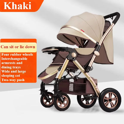 Foldable Baby Stroller Sit & Lie Portable 360° Swivel Front Wheel Trolley Cart Large Two-way Stroller with Sunshade for Infants